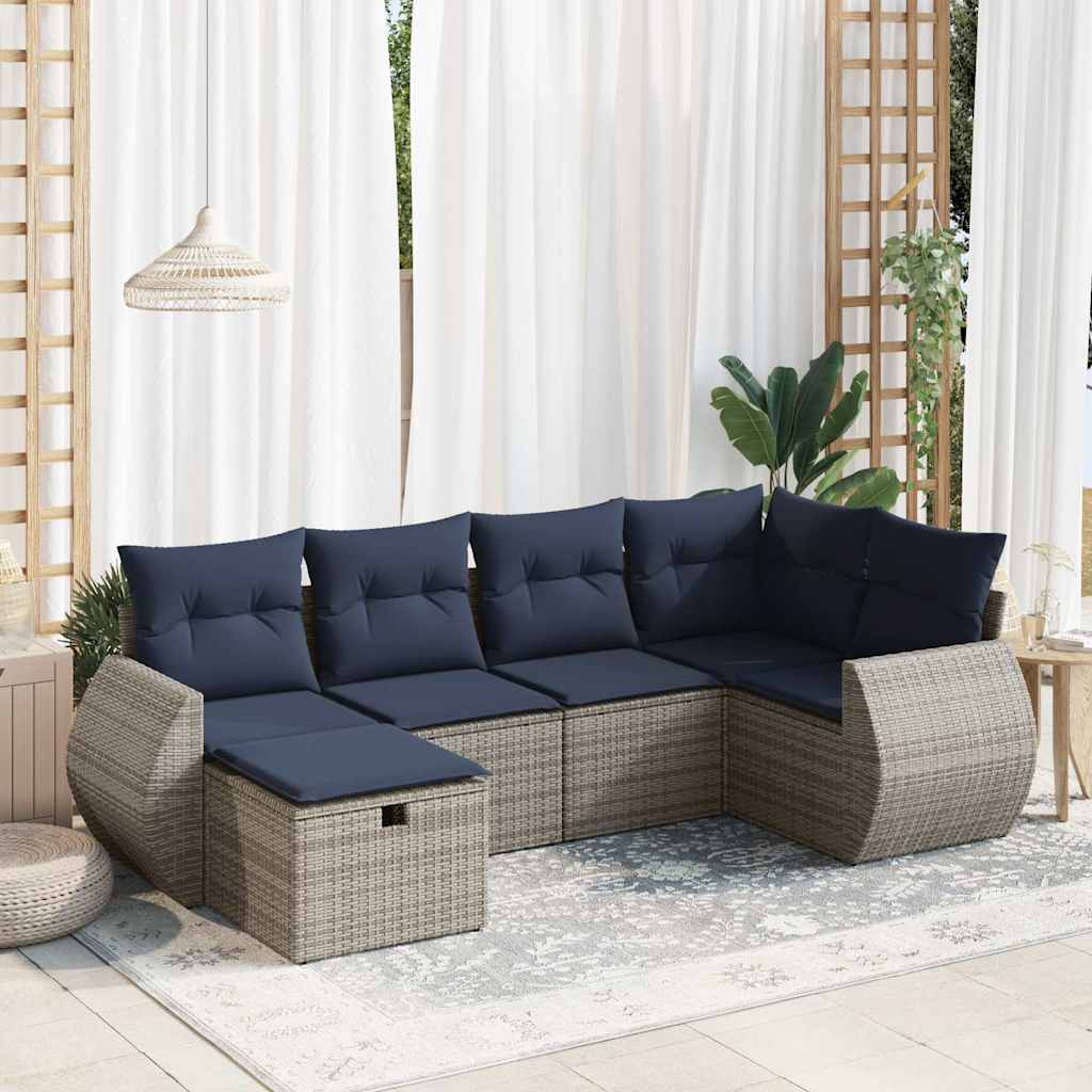 JUNG Vida 6-tlg. Garten-Sofagarnitur mit Kissen Grau Poly Rattan