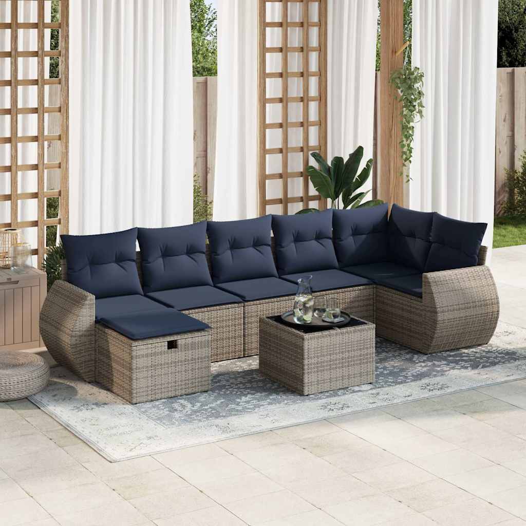 JUNG Vida 8-tlg. Garten-Sofagarnitur mit Kissen Grau Poly Rattan