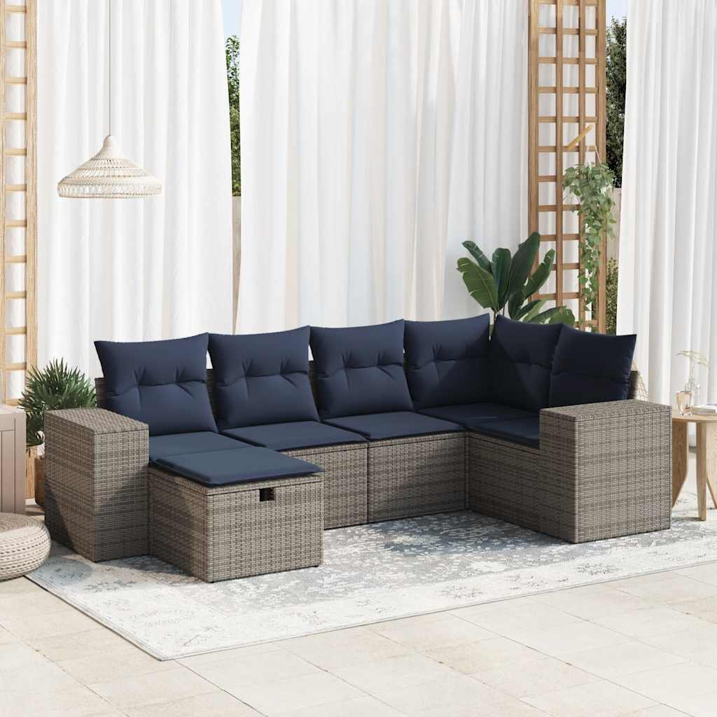JUNG Vida 6-tlg. Garten-Sofagarnitur mit Kissen Grau Poly Rattan