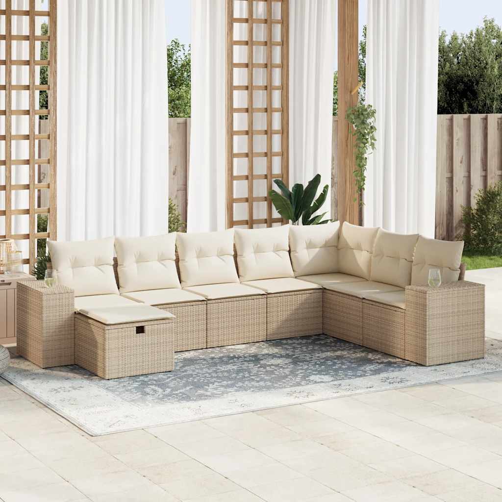 JUNG Vida 8-tlg. Garten-Sofagarnitur mit Kissen Beige Poly Rattan