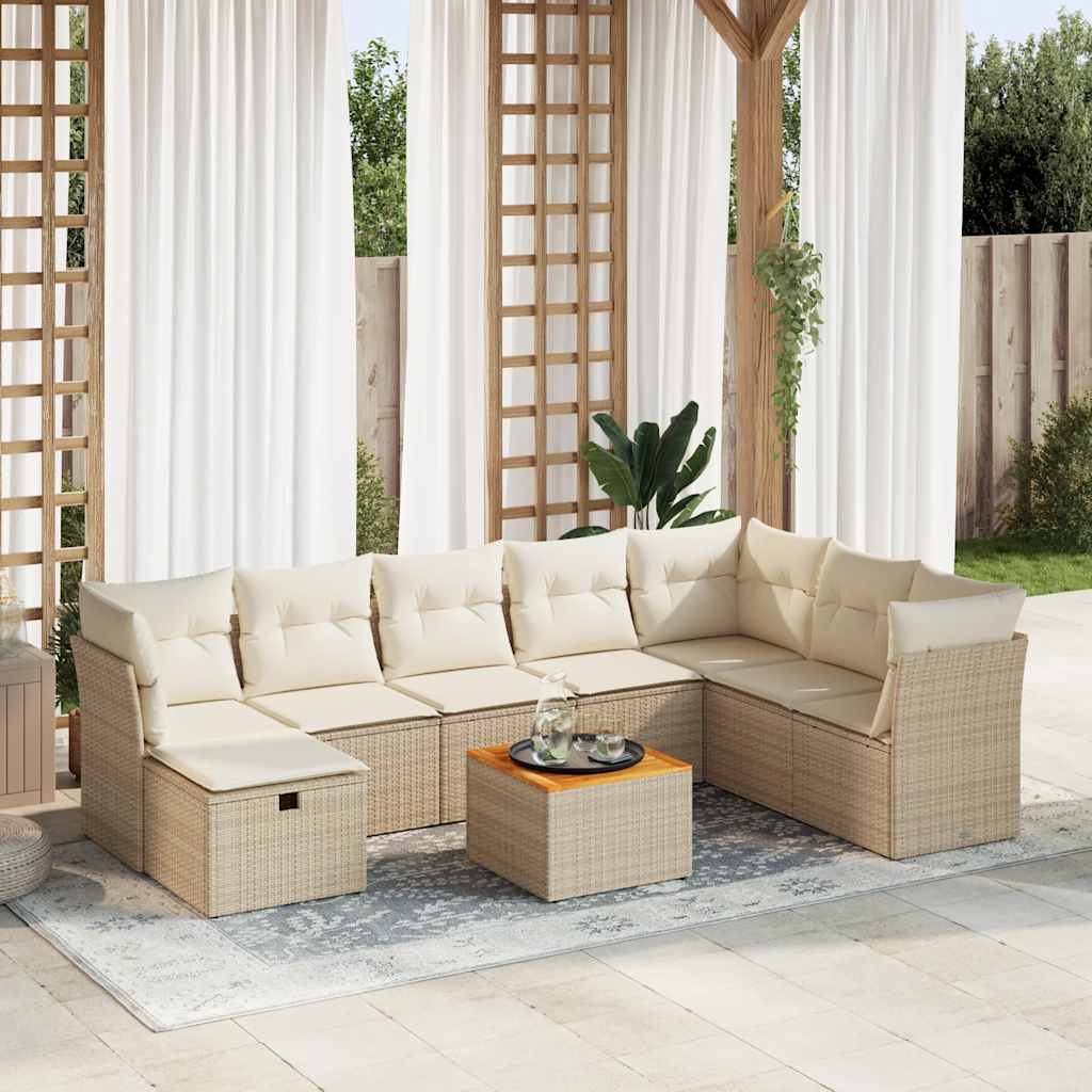 JUNG Vida 9-tlg. Garten-Sofagarnitur mit Kissen Beige Poly Rattan
