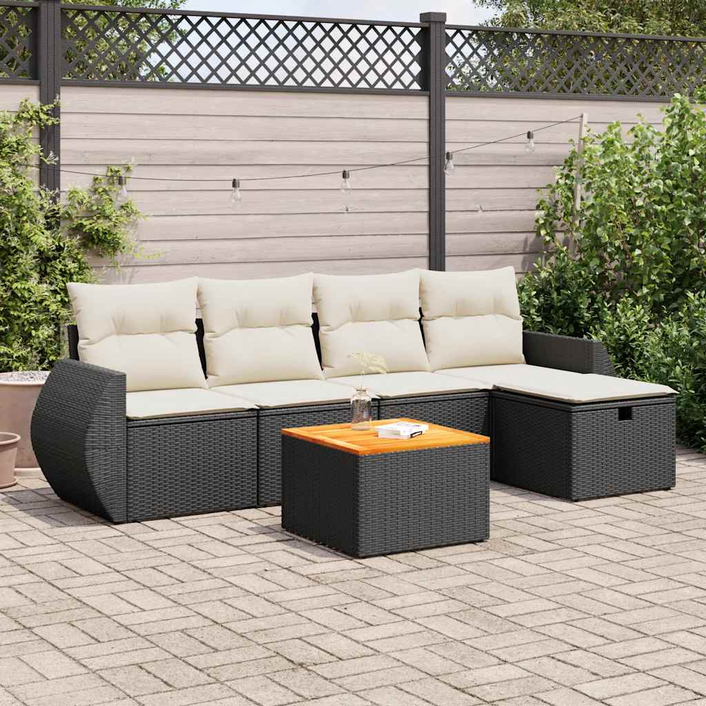 JUNG Vida 6-tlg. Garten-Sofagarnitur mit Kissen Schwarz Poly Rattan