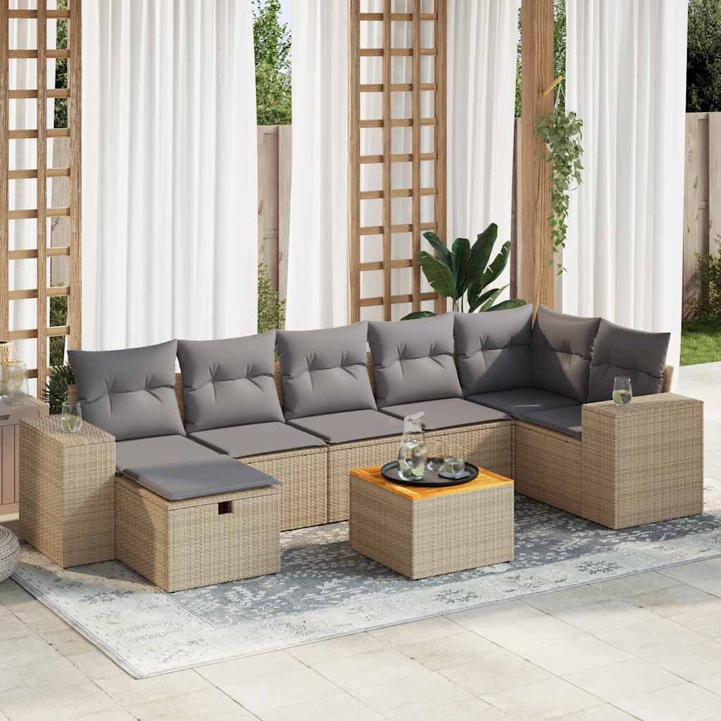 JUNG Vida 8-tlg. Garten-Sofagarnitur mit Kissen Beige Poly Rattan