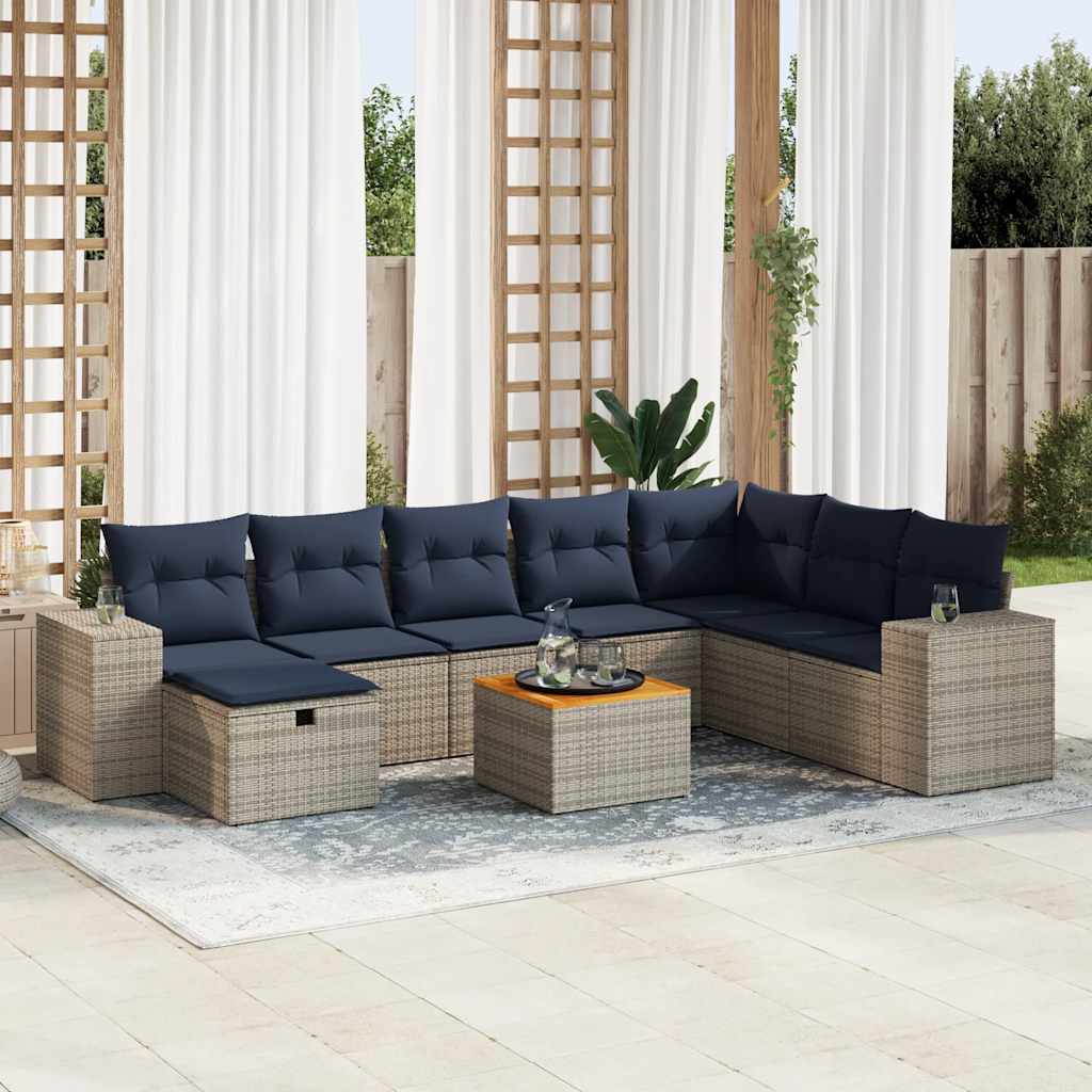 JUNG Vida 9-tlg. Garten-Sofagarnitur mit Kissen Grau Poly Rattan