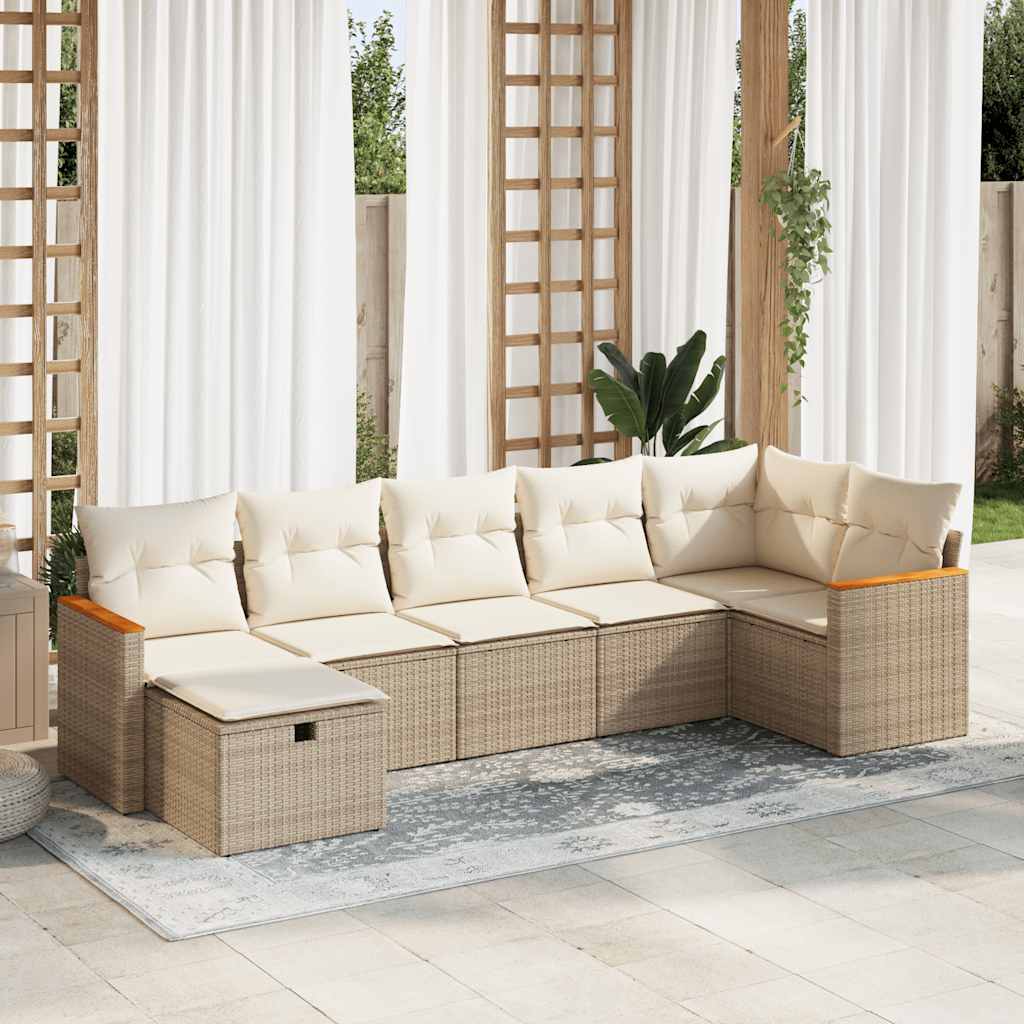 JUNG Vida 7-tlg. Garten-Sofagarnitur mit Kissen Beige Poly Rattan