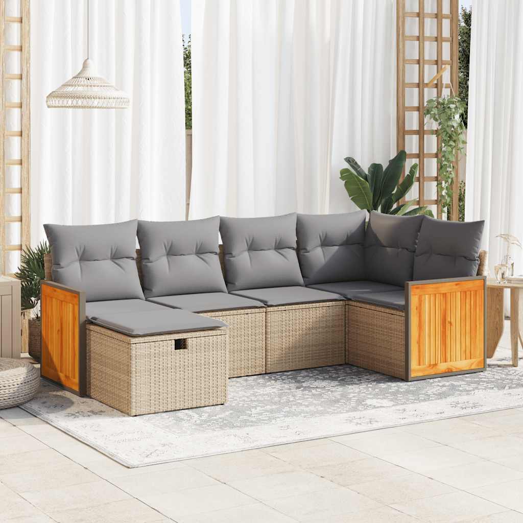 JUNG Vida 6-tlg. Garten-Sofagarnitur mit Kissen Beige Poly Rattan