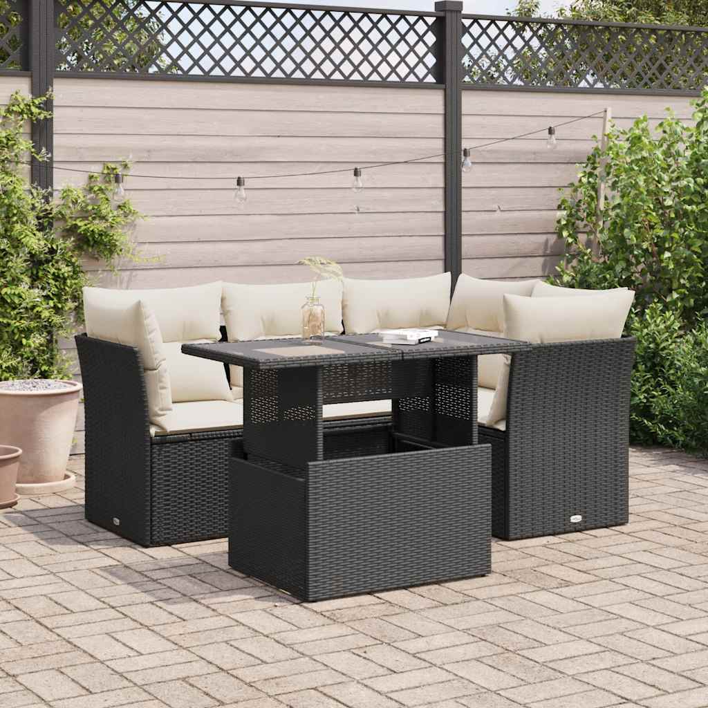 JUNG Vida 5-tlg. Garten-Sofagarnitur mit Kissen Schwarz Poly Rattan