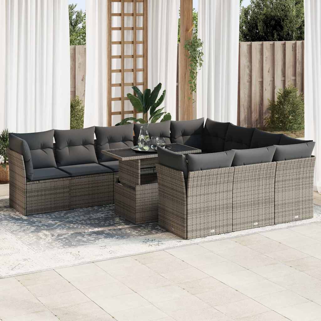 JUNG Vida 11-tlg. Garten-Sofagarnitur mit Kissen Grau Poly Rattan