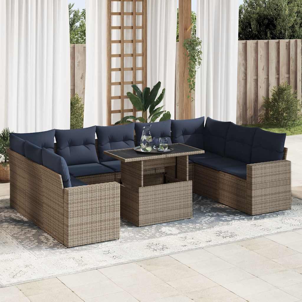 JUNG Vida 10-tlg. Garten-Sofagarnitur mit Kissen Grau Poly Rattan Akazie