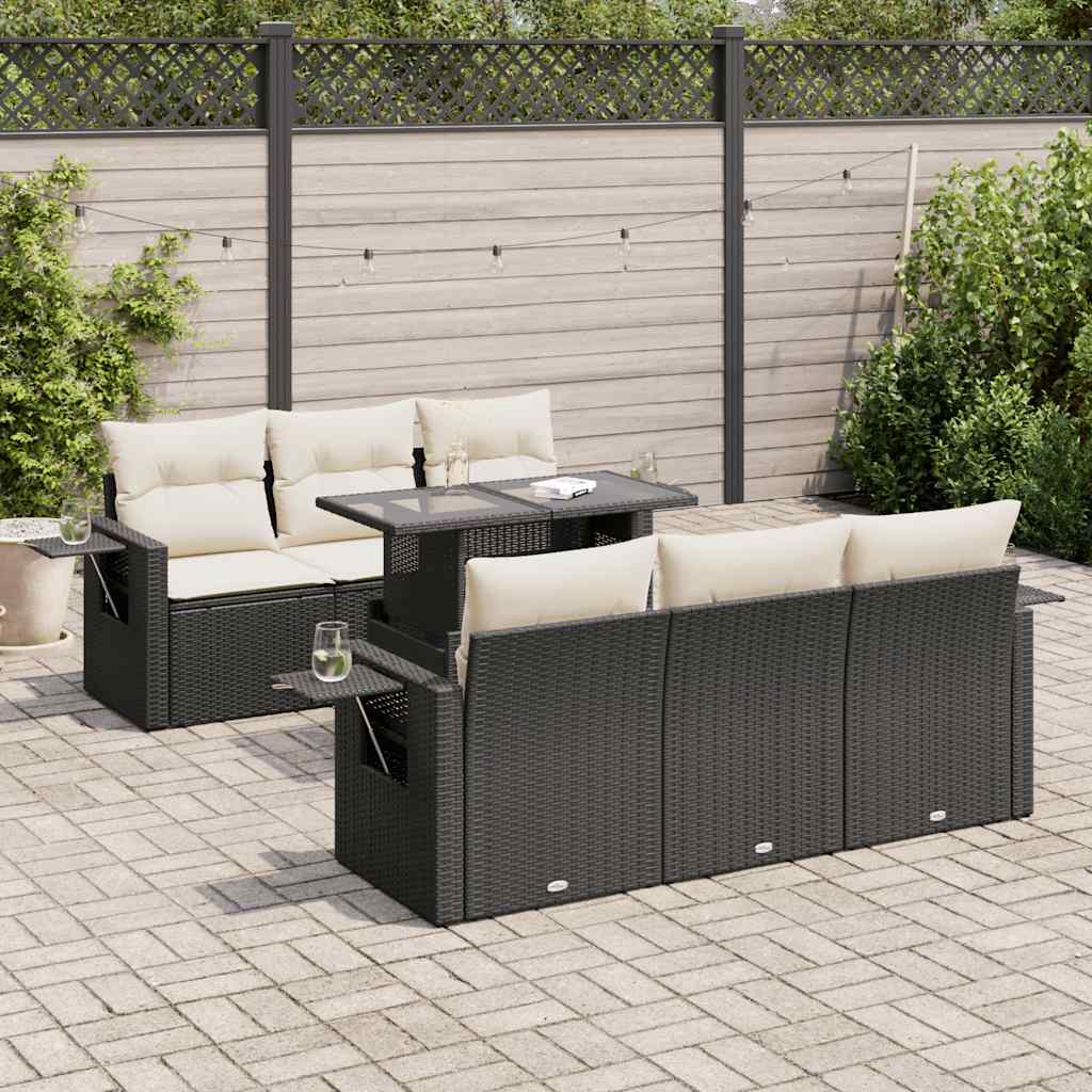 JUNG Vida 7-tlg. Garten-Sofagarnitur mit Kissen Schwarz Poly Rattan