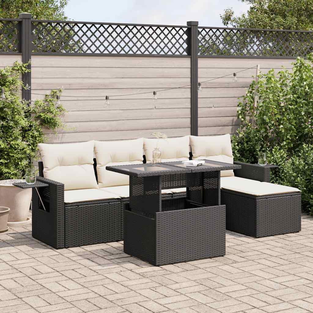 JUNG Vida 6-tlg. Garten-Sofagarnitur mit Kissen Schwarz Poly Rattan