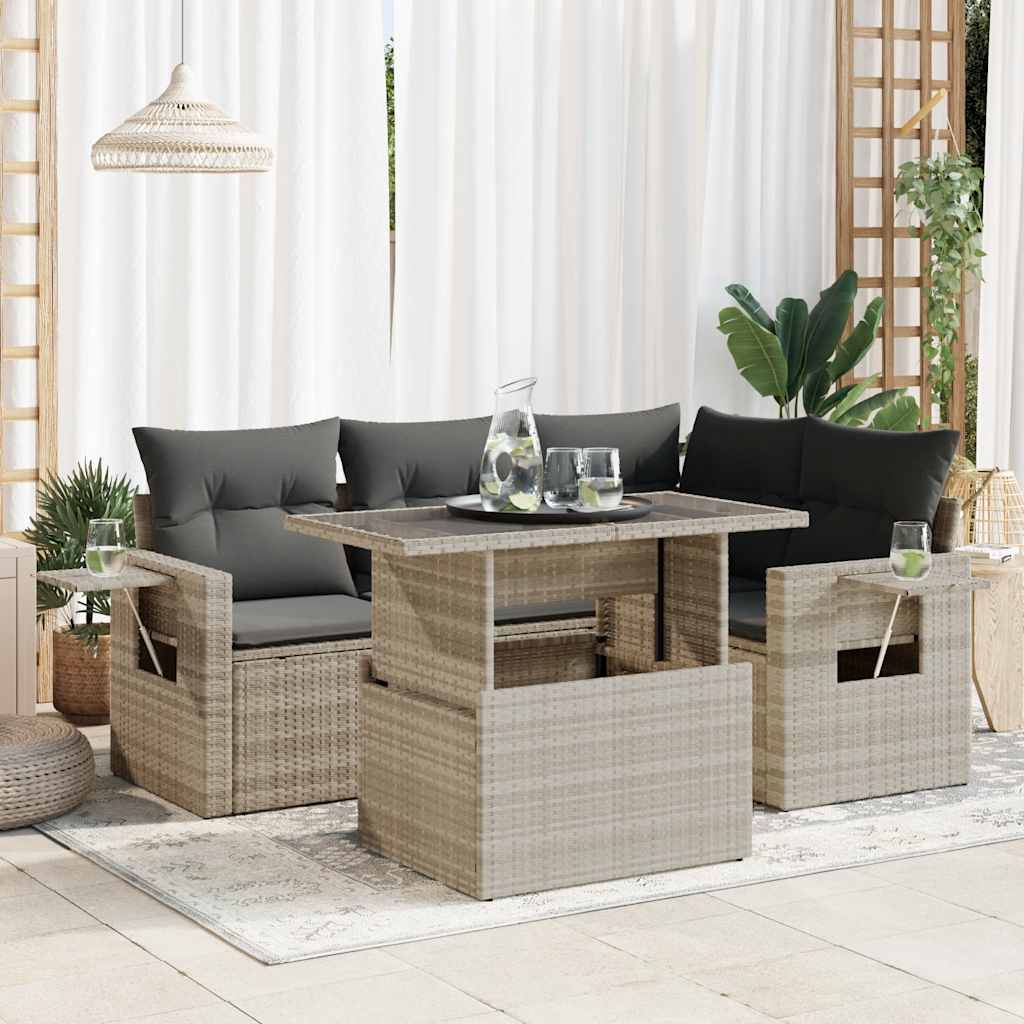 JUNG Vida 5-tlg. Garten-Sofagarnitur mit Kissen Hellgrau Poly Rattan