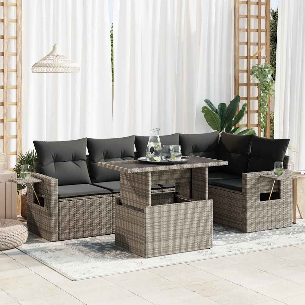 JUNG Vida 6-tlg. Garten-Sofagarnitur mit Kissen Grau Poly Rattan