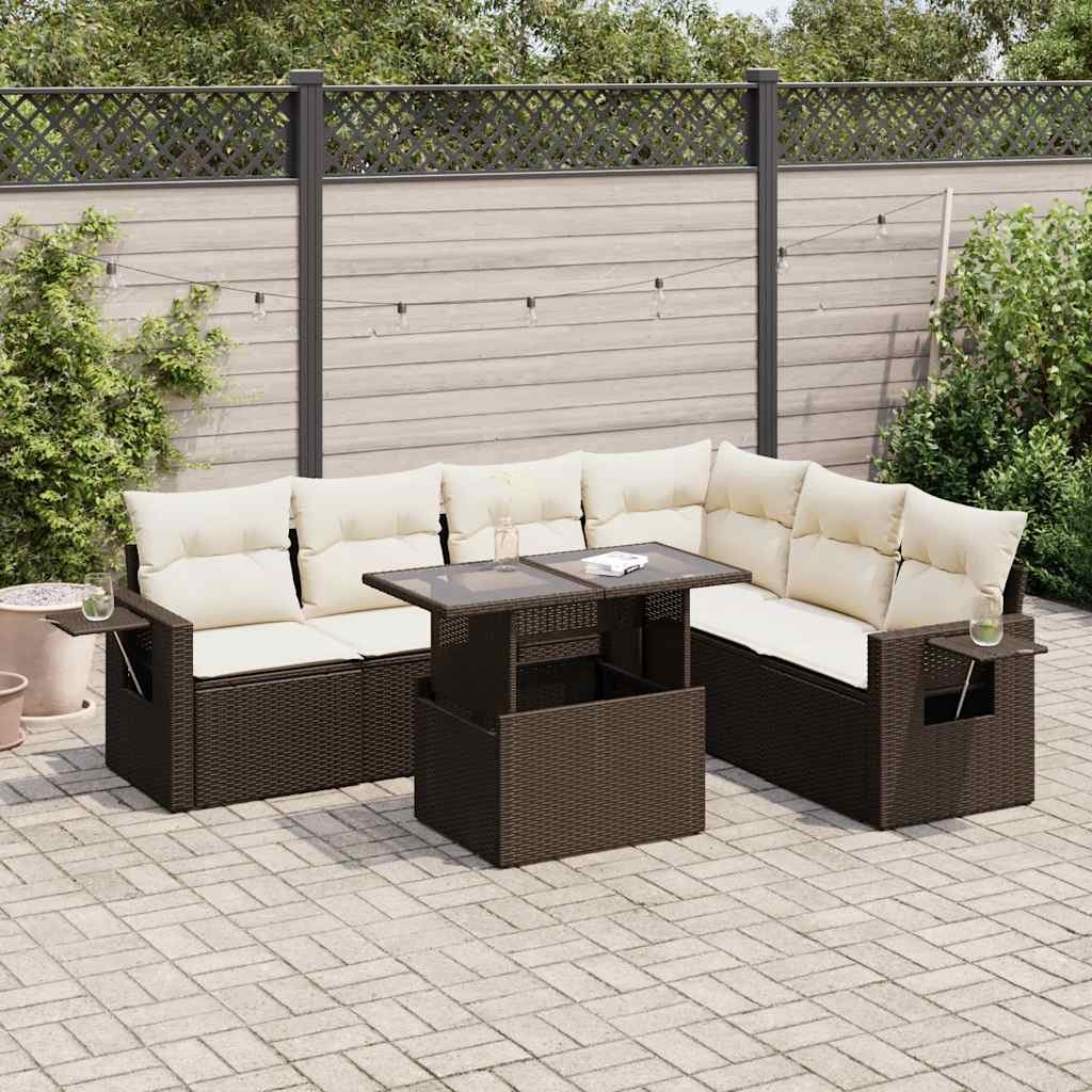 JUNG Vida 7-tlg. Garten-Sofagarnitur mit Kissen Braun Poly Rattan
