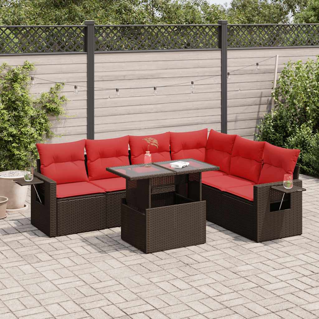 JUNG Vida 7-tlg. Garten-Sofagarnitur mit Kissen Braun Poly Rattan Akazie