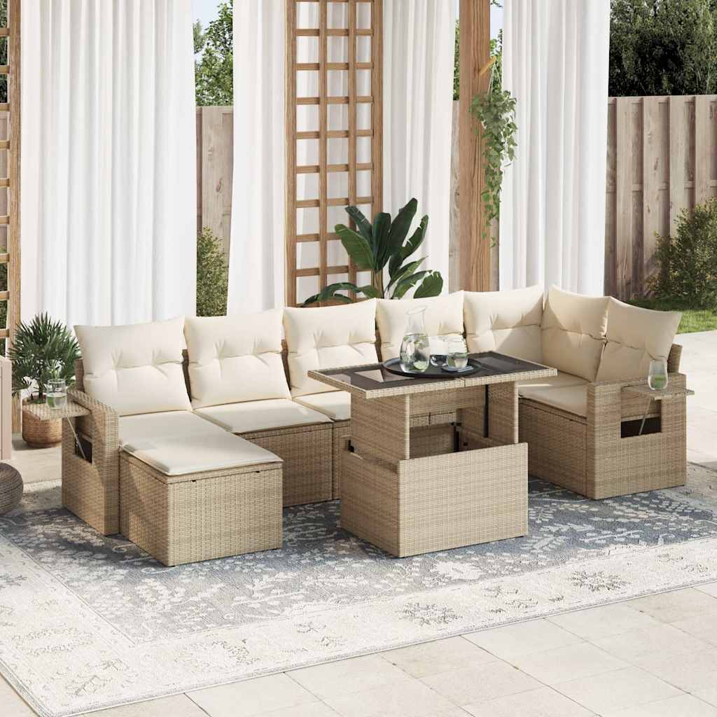 JUNG Vida 8-tlg. Garten-Sofagarnitur mit Kissen Beige Poly Rattan