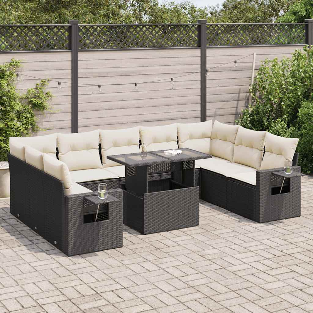 JUNG Vida 10-tlg. Garten-Sofagarnitur mit Kissen Schwarz Poly Rattan