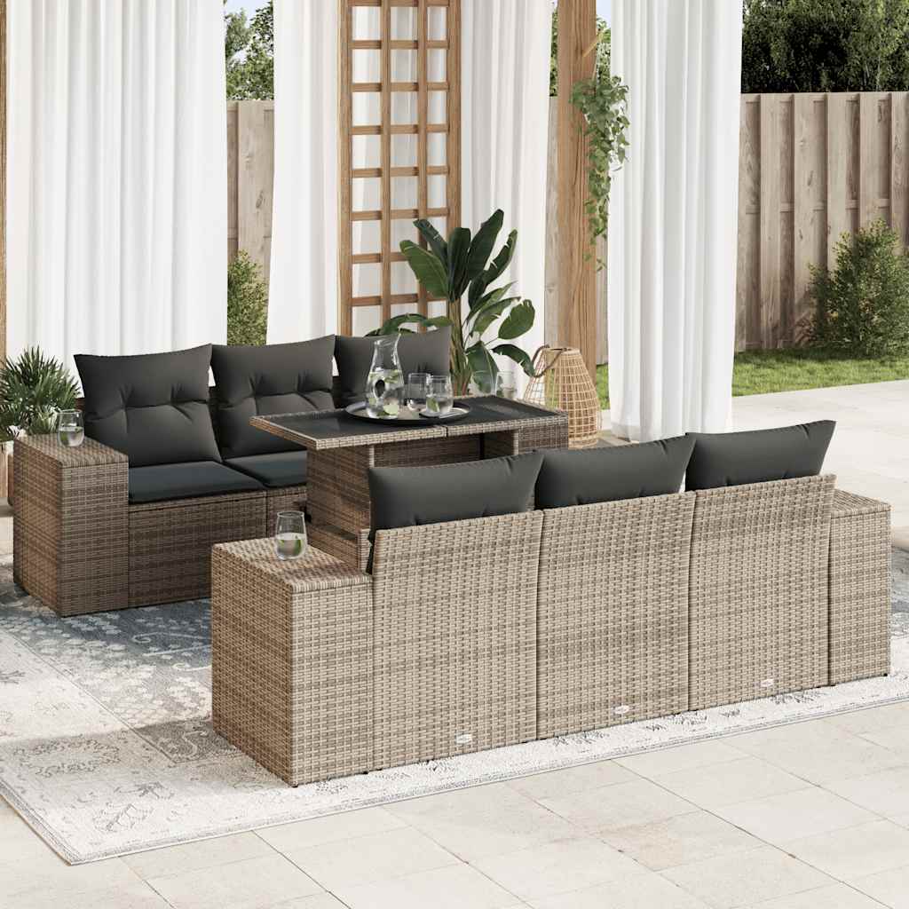 JUNG Vida 7-tlg. Garten-Sofagarnitur mit Kissen Grau Poly Rattan