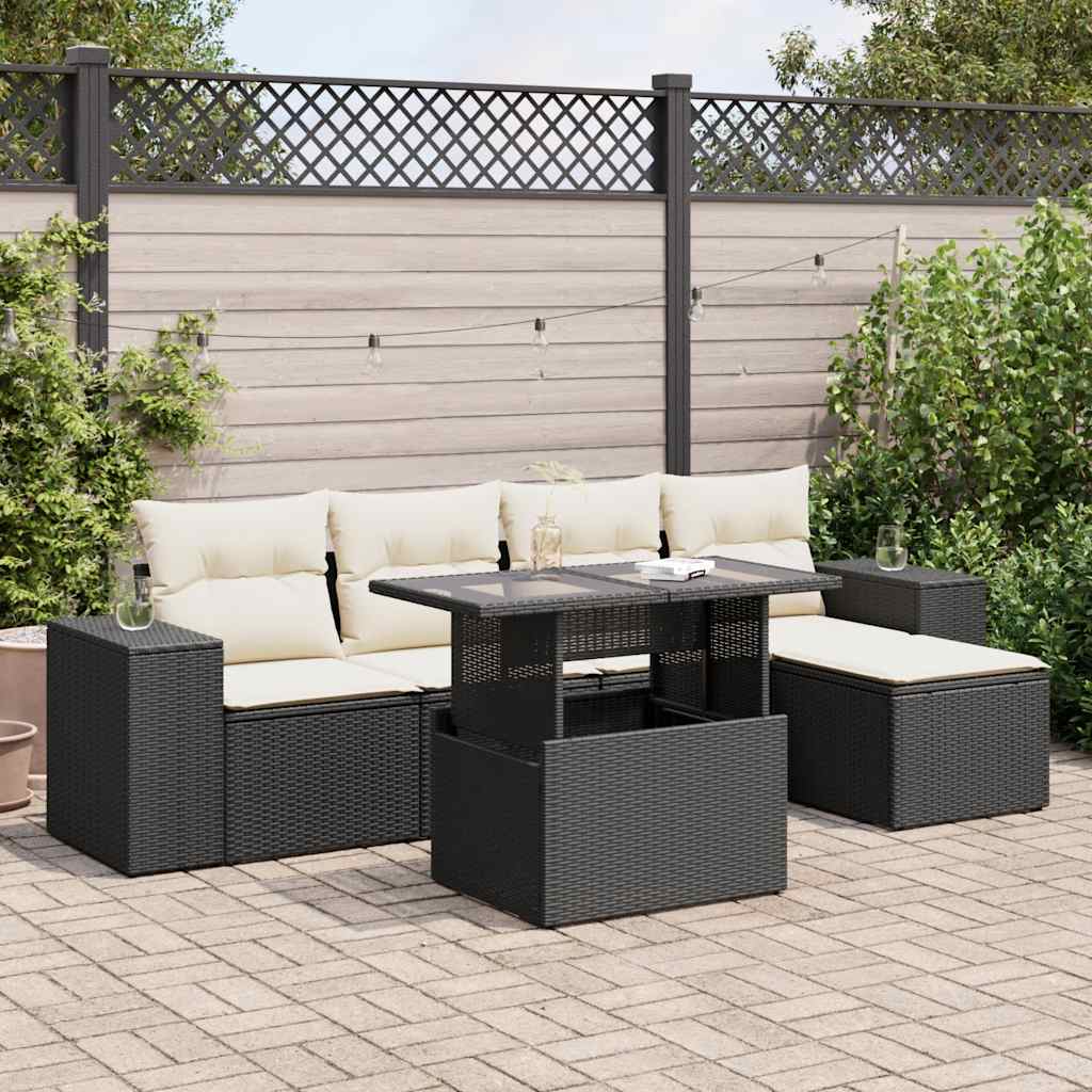JUNG Vida 6-tlg. Garten-Sofagarnitur mit Kissen Schwarz Poly Rattan
