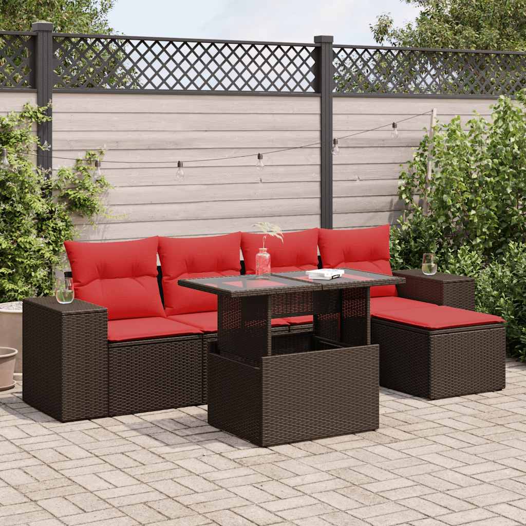 JUNG Vida 6-tlg. Garten-Sofagarnitur mit Kissen Braun Poly Rattan Akazie