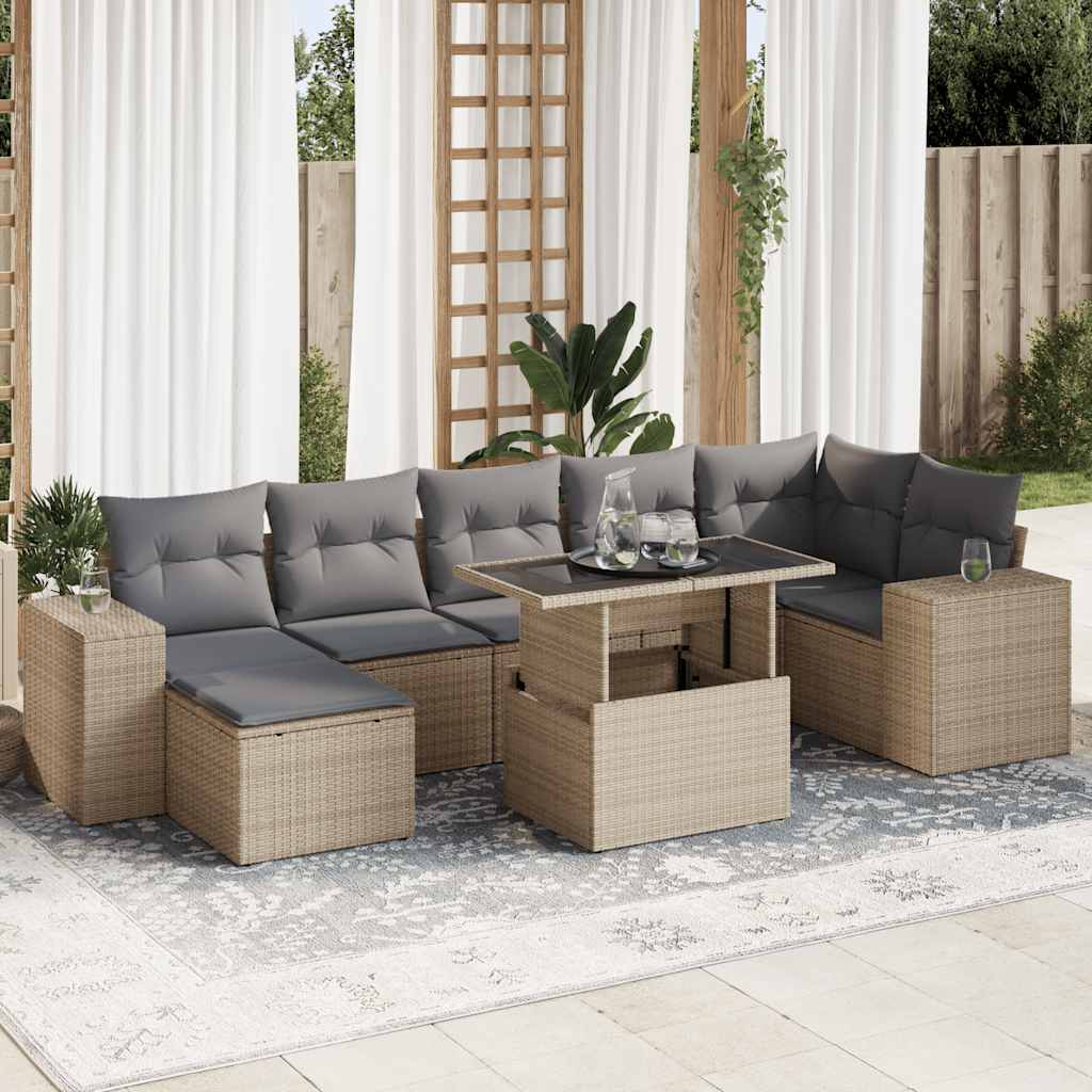 JUNG Vida 8-tlg. Garten-Sofagarnitur mit Kissen Beige Poly Rattan
