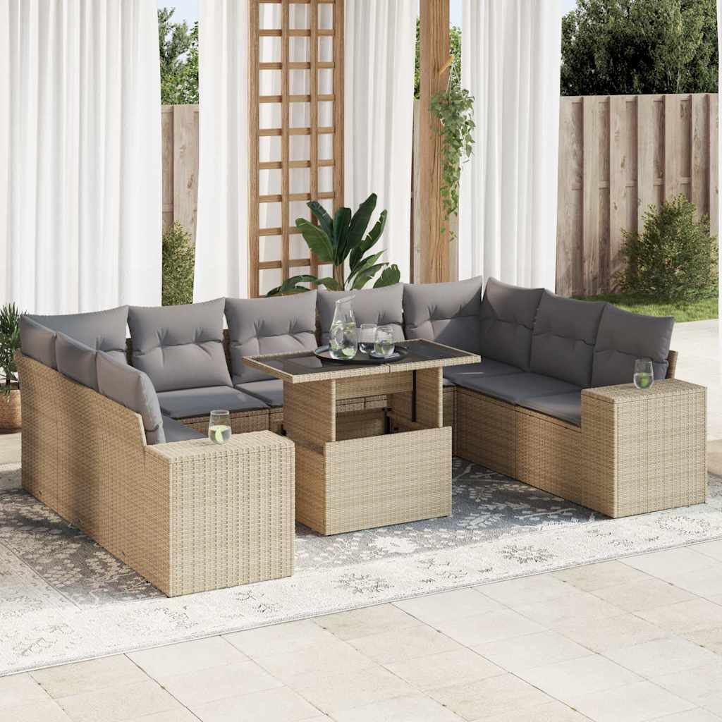 JUNG Vida 10-tlg. Garten-Sofagarnitur mit Kissen Beige Poly Rattan