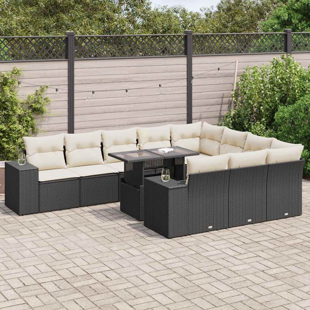 JUNG Vida 11-tlg. Garten-Sofagarnitur mit Kissen Schwarz Poly Rattan