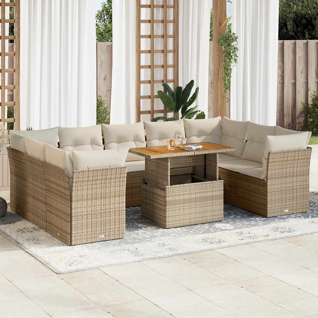 JUNG Vida 10-tlg. Garten-Sofagarnitur mit Kissen Beige Poly Rattan