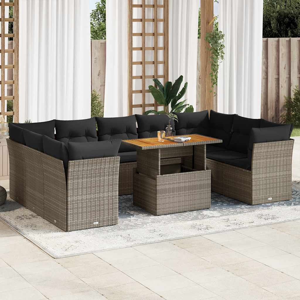 JUNG Vida 10-tlg. Garten-Sofagarnitur mit Kissen Grau Poly Rattan