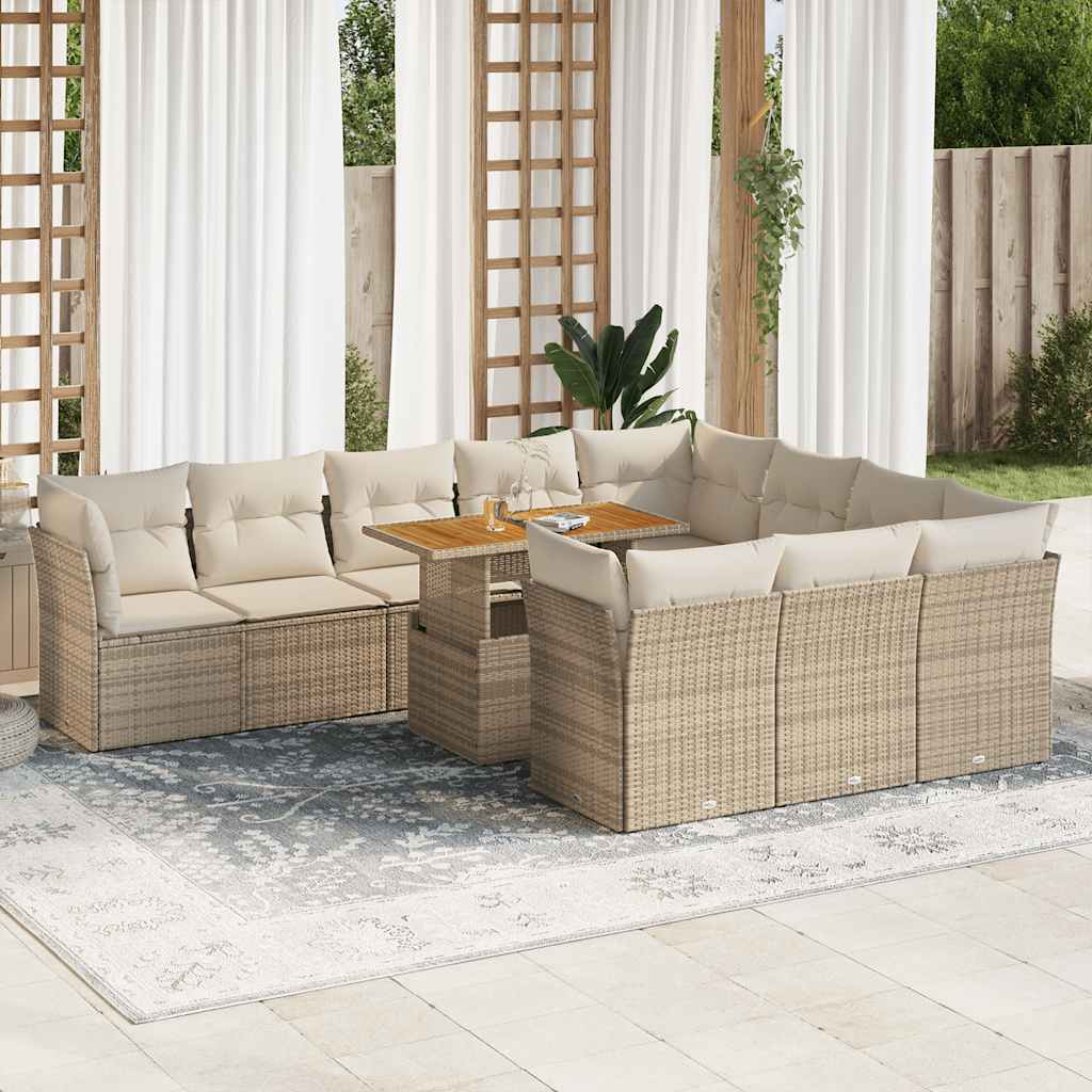 JUNG Vida 11-tlg. Garten-Sofagarnitur mit Kissen Beige Poly Rattan
