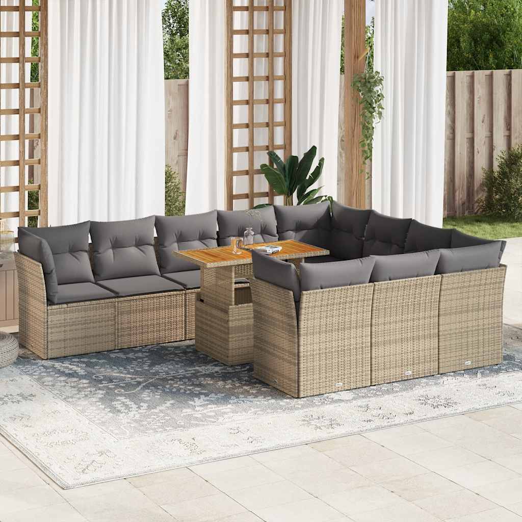 JUNG Vida 11-tlg. Garten-Sofagarnitur mit Kissen Beige Poly Rattan