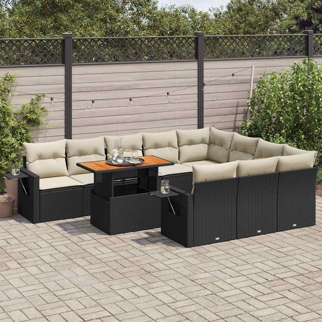JUNG Vida 11-tlg. Garten-Sofagarnitur mit Kissen Schwarz Poly Rattan