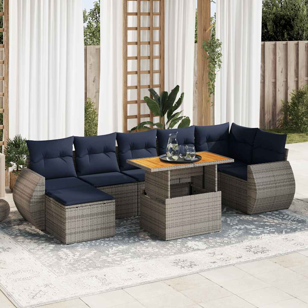 JUNG Vida 8-tlg. Garten-Sofagarnitur mit Kissen Grau Poly Rattan