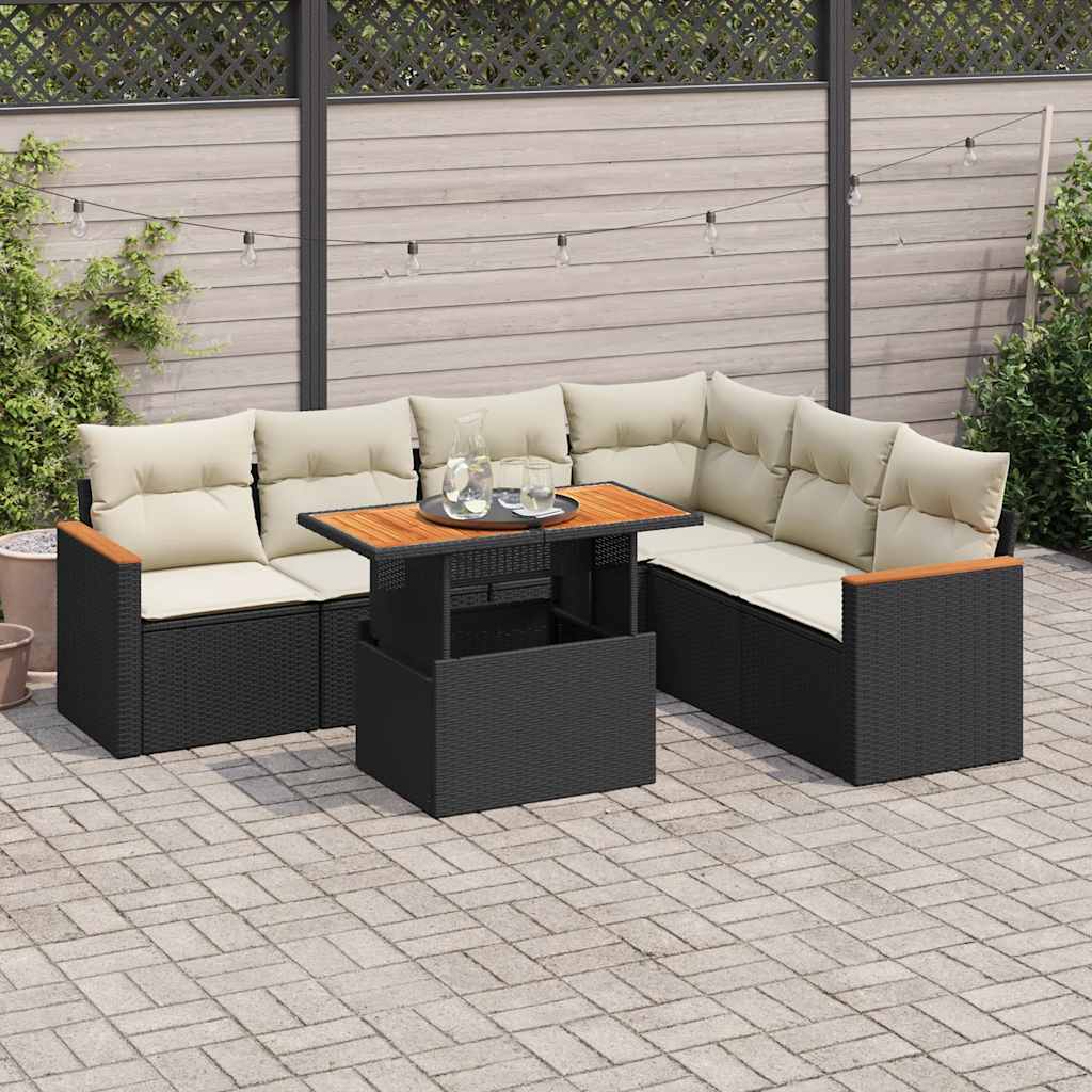 JUNG Vida 7-tlg. Garten-Sofagarnitur mit Kissen Schwarz Poly Rattan