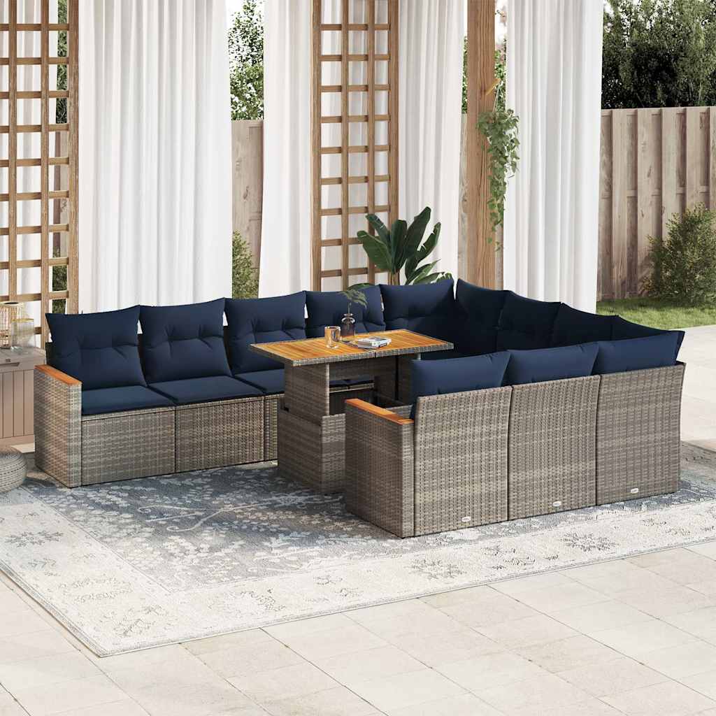 JUNG Vida 11-tlg. Garten-Sofagarnitur mit Kissen Grau Poly Rattan