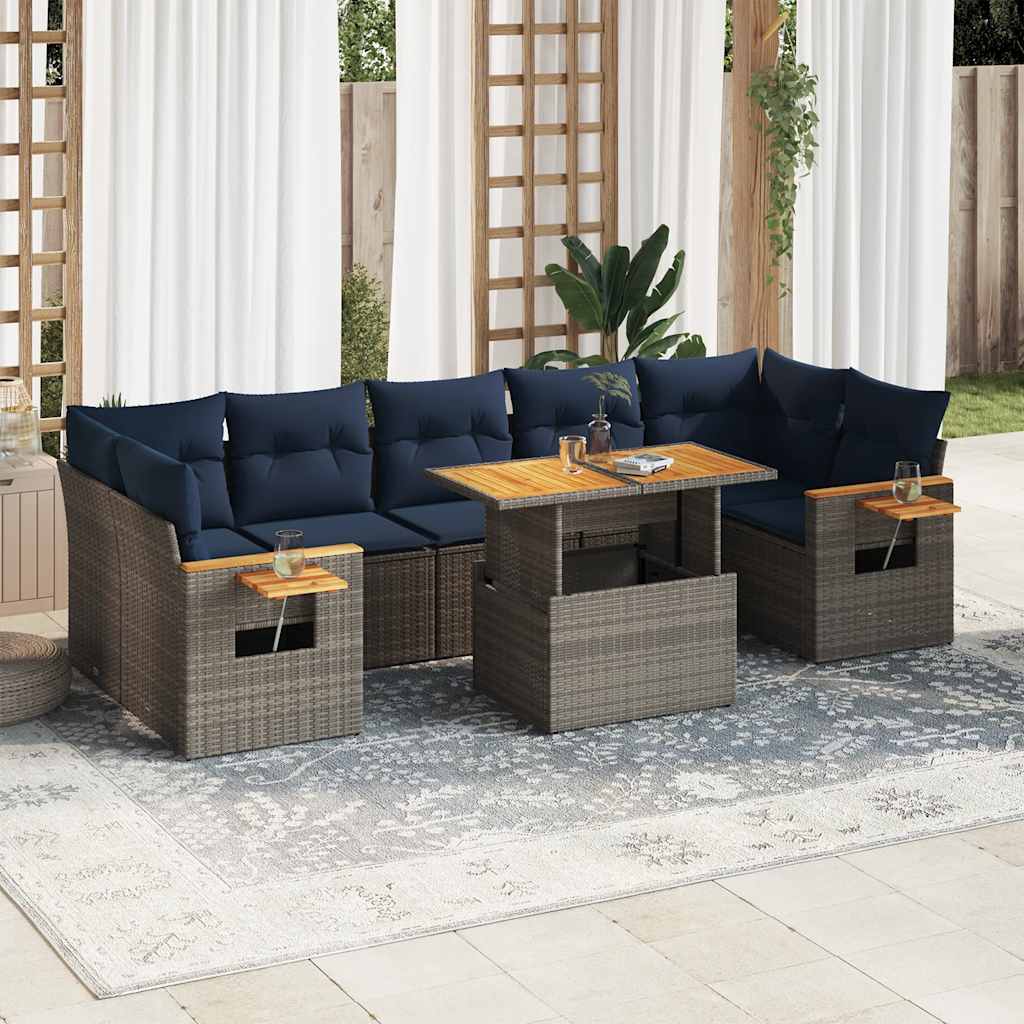 JUNG Vida 8-tlg. Garten-Sofagarnitur mit Kissen Grau Poly Rattan