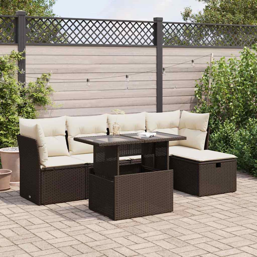 JUNG Vida 6-tlg. Garten-Sofagarnitur mit Kissen Braun Poly Rattan