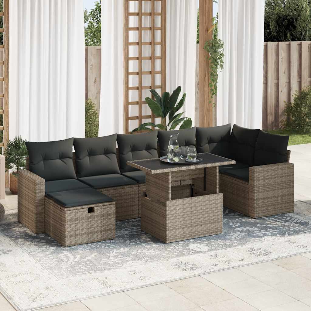 JUNG Vida 8-tlg. Garten-Sofagarnitur mit Kissen Grau Poly Rattan