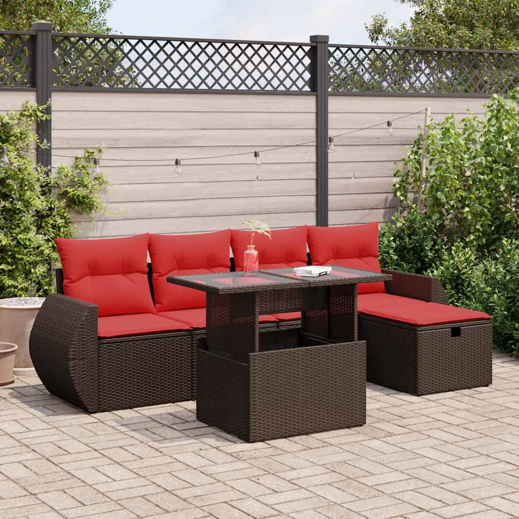 JUNG Vida 6-tlg. Garten-Sofagarnitur mit Kissen Braun Poly Rattan