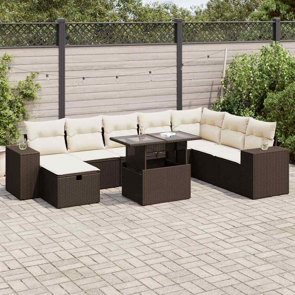 JUNG Vida 9-tlg. Garten-Sofagarnitur mit Kissen Braun Poly Rattan