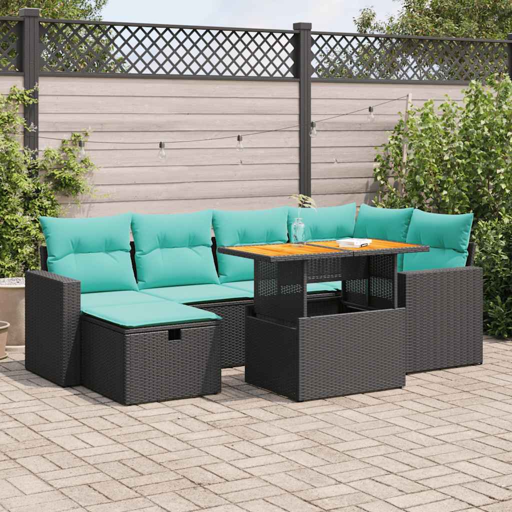 JUNG Vida 7-tlg. Garten-Sofagarnitur mit Kissen Braun Poly Rattan Akazie