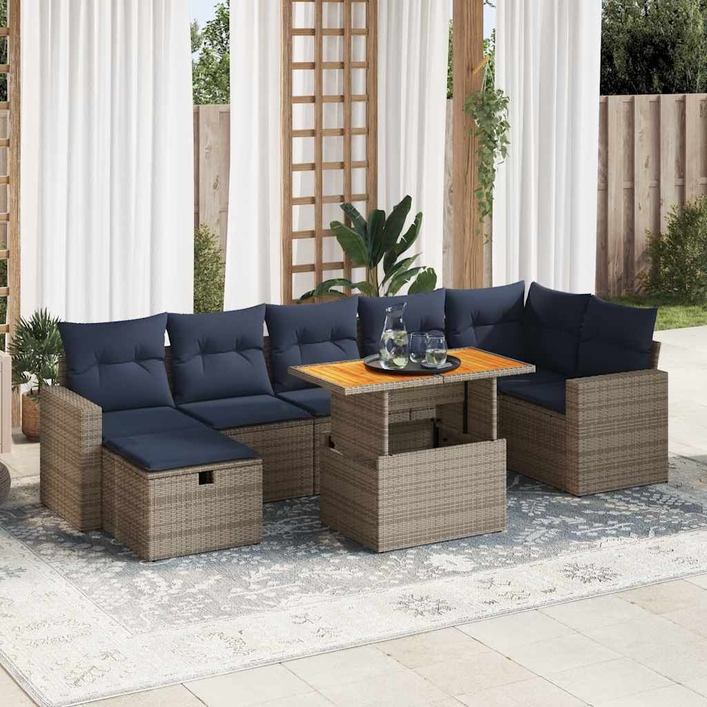 JUNG Vida 8-tlg. Garten-Sofagarnitur mit Kissen Braun Poly Rattan Akazie