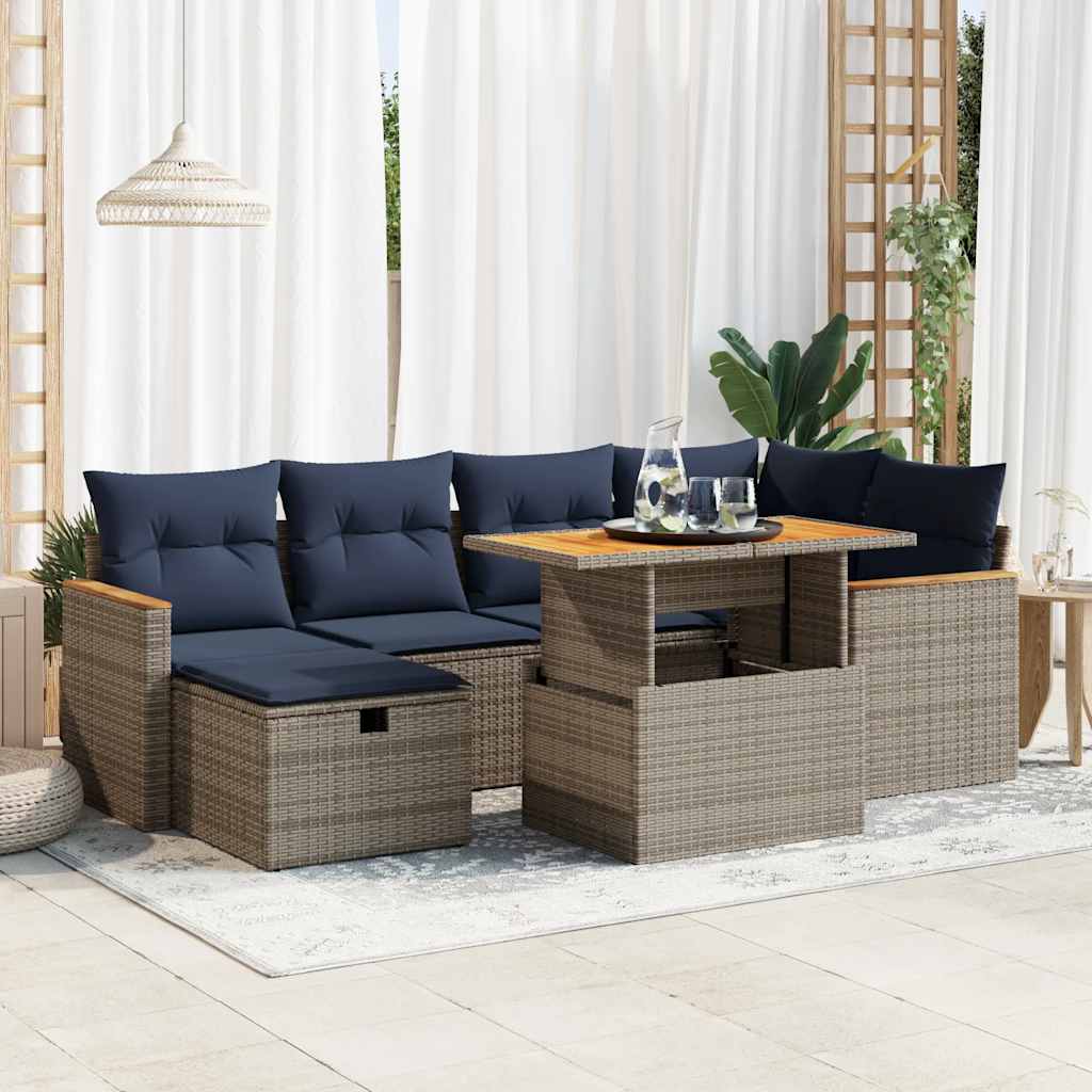 JUNG Vida 7-tlg. Garten-Sofagarnitur mit Kissen Grau Poly Rattan