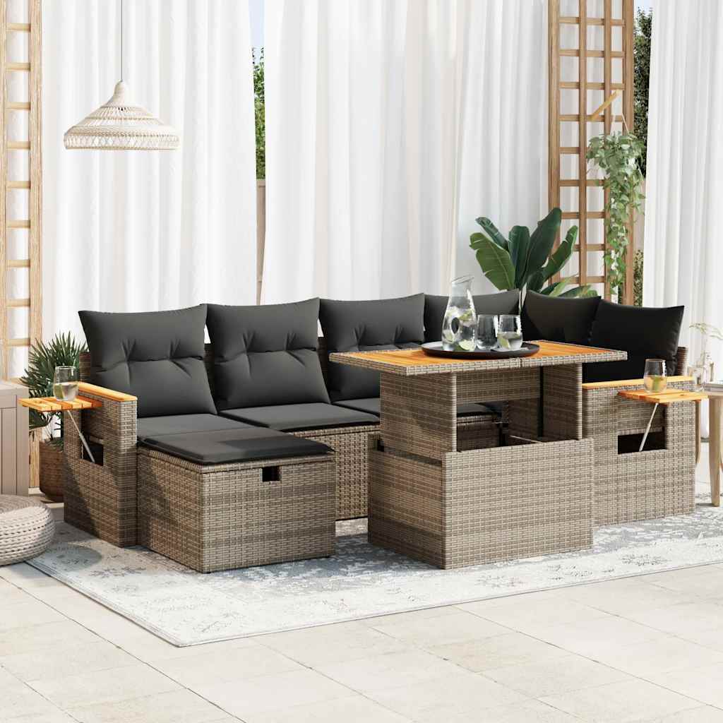 JUNG Vida 8-tlg. Garten-Sofagarnitur mit Kissen Grau Poly Rattan