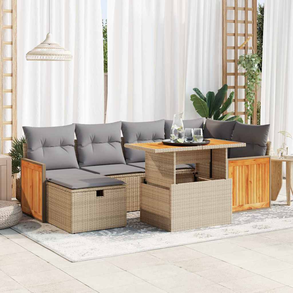 JUNG Vida 8-tlg. Garten-Sofagarnitur mit Kissen Beige Poly Rattan