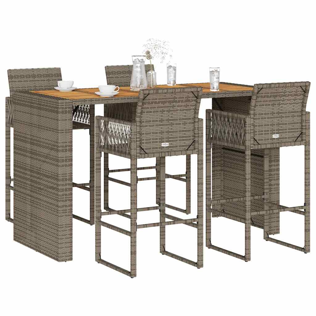 JUNG Vida 5-tlg. Gartenbar-Set ohne Kissen Grau Poly Rattan Akazie