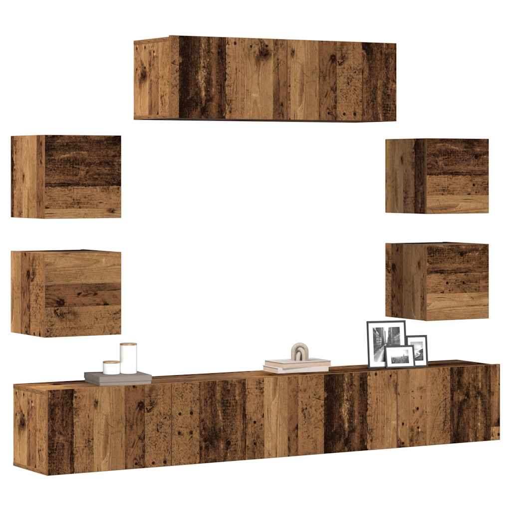 JUNG Vida 7-tlg. TV-Schrank-Set Wandmontage Altholz-Optik Holzwerkstoff