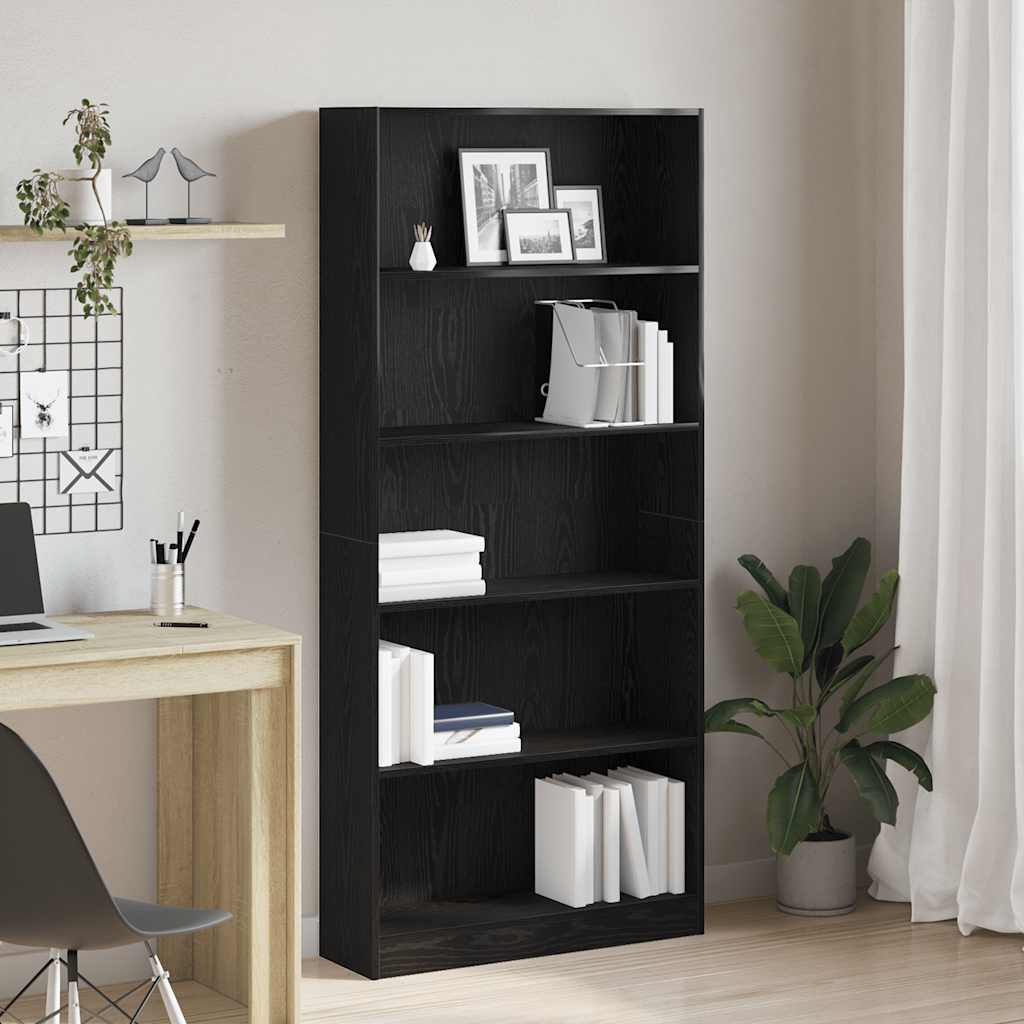 JUNG Vida Bücherregal Schwarz Eichen-Optik 80x24x176 cm Holzwerkstoff