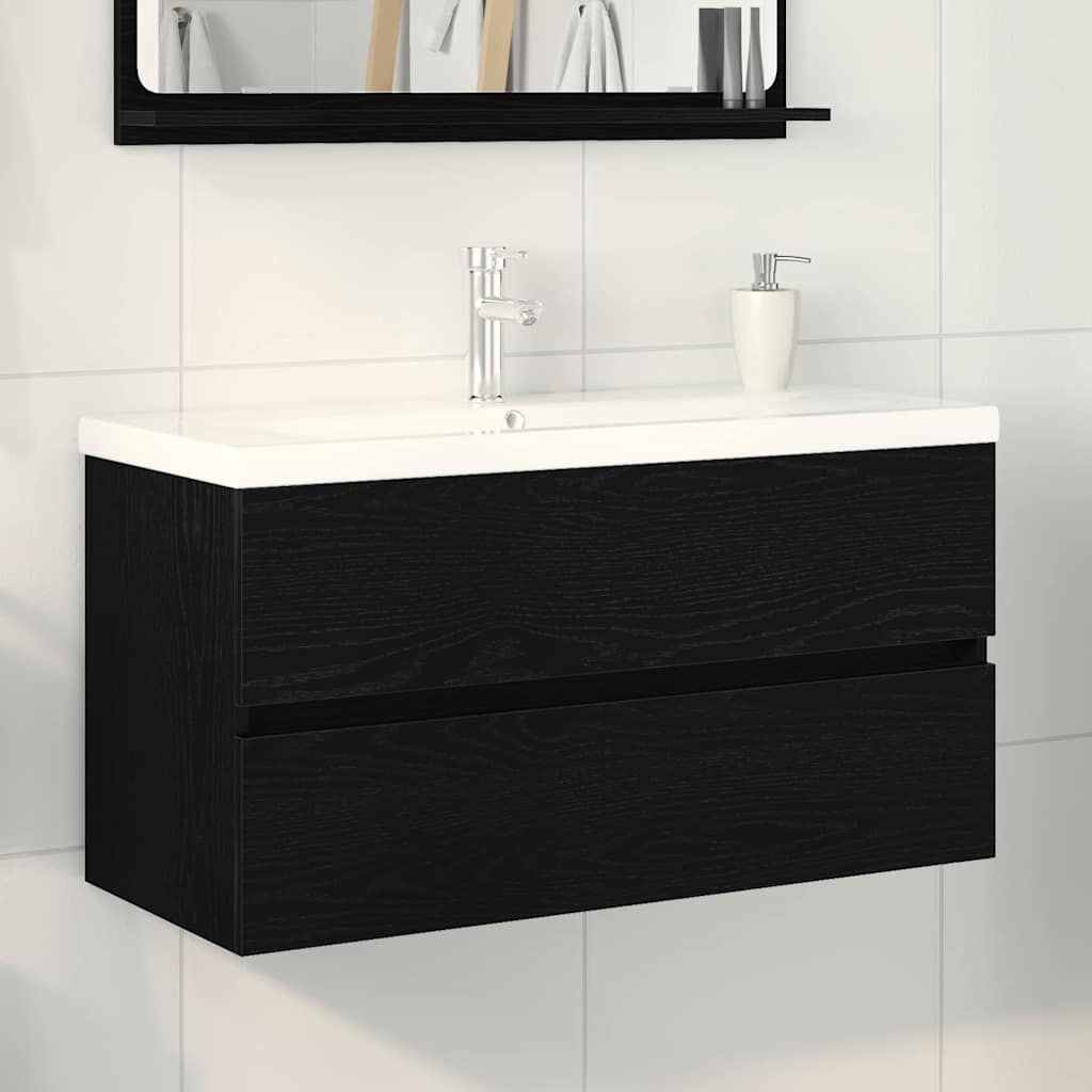 JUNG Vida Waschbeckenschrank mit Tür Schwarz Eichen-Optik 80 x 39 x 62 cm