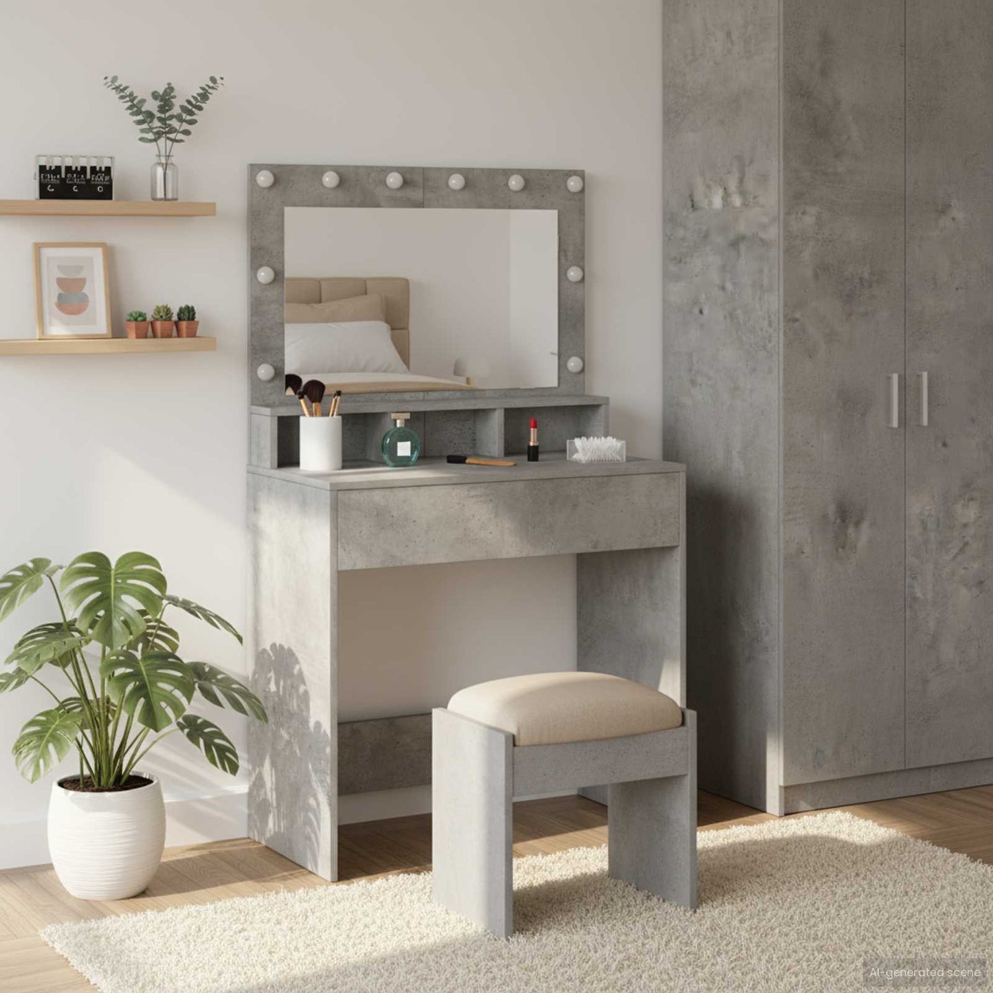 JUNG Vida Schminktisch Beton Grau 75,5 x 41 x 135 cm Holzwerkstoff